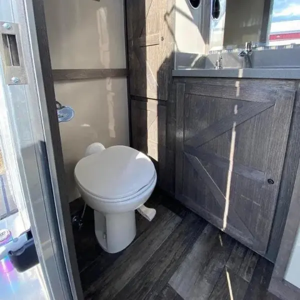Rustic interior for a restroom trailer by Maryland Restroom Rentals